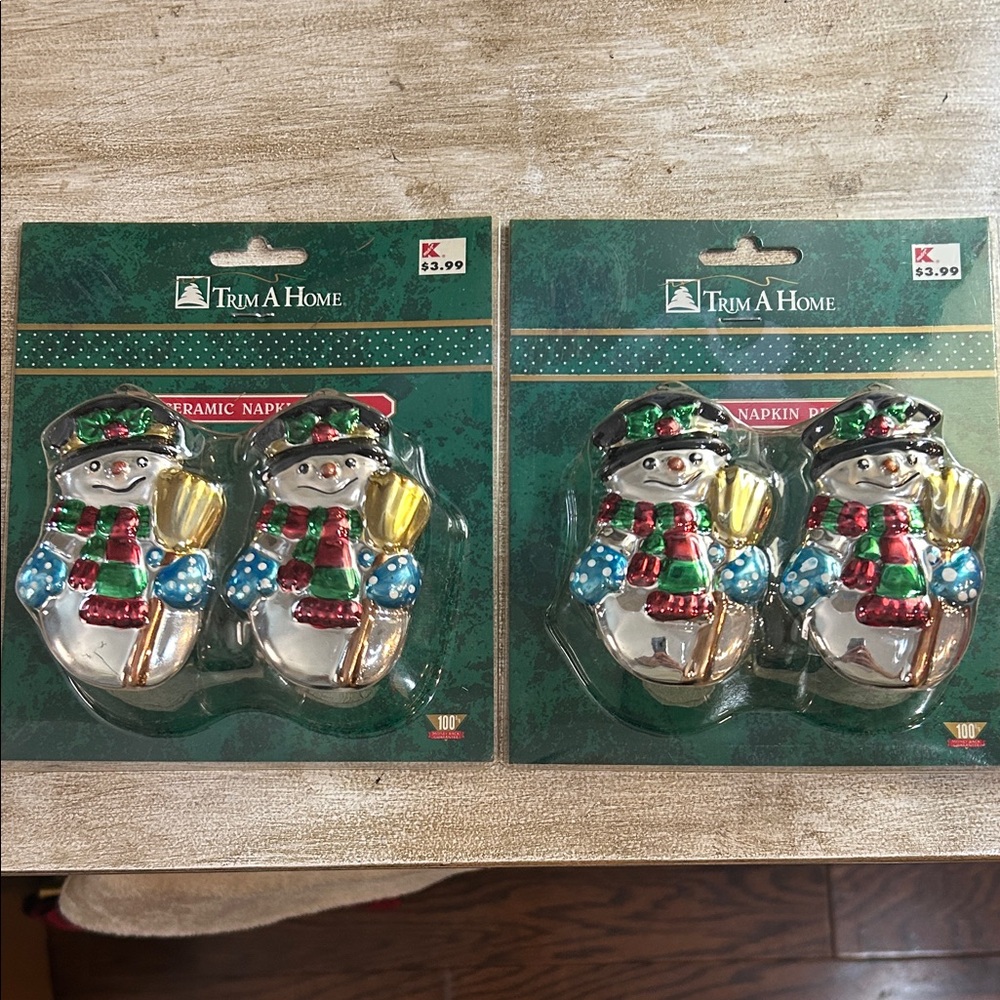 Vintage Snowman Napkin Rings - Festive Multi-Color Set of two.